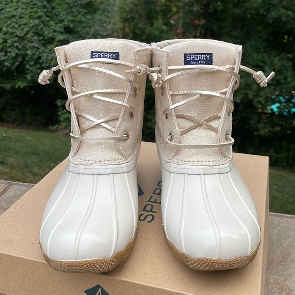 Sperry Topsider Saltwater Boot Ivory w Gold Girls Sz 5 M STK164049 Duck - Picture 6 of 17